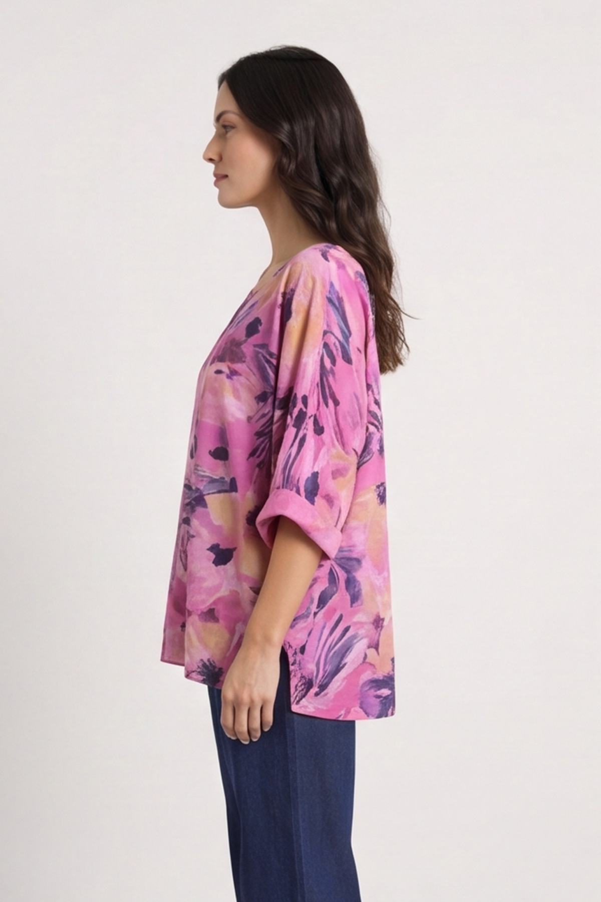 Vicki Floral Print Cotton Top Fuchsia