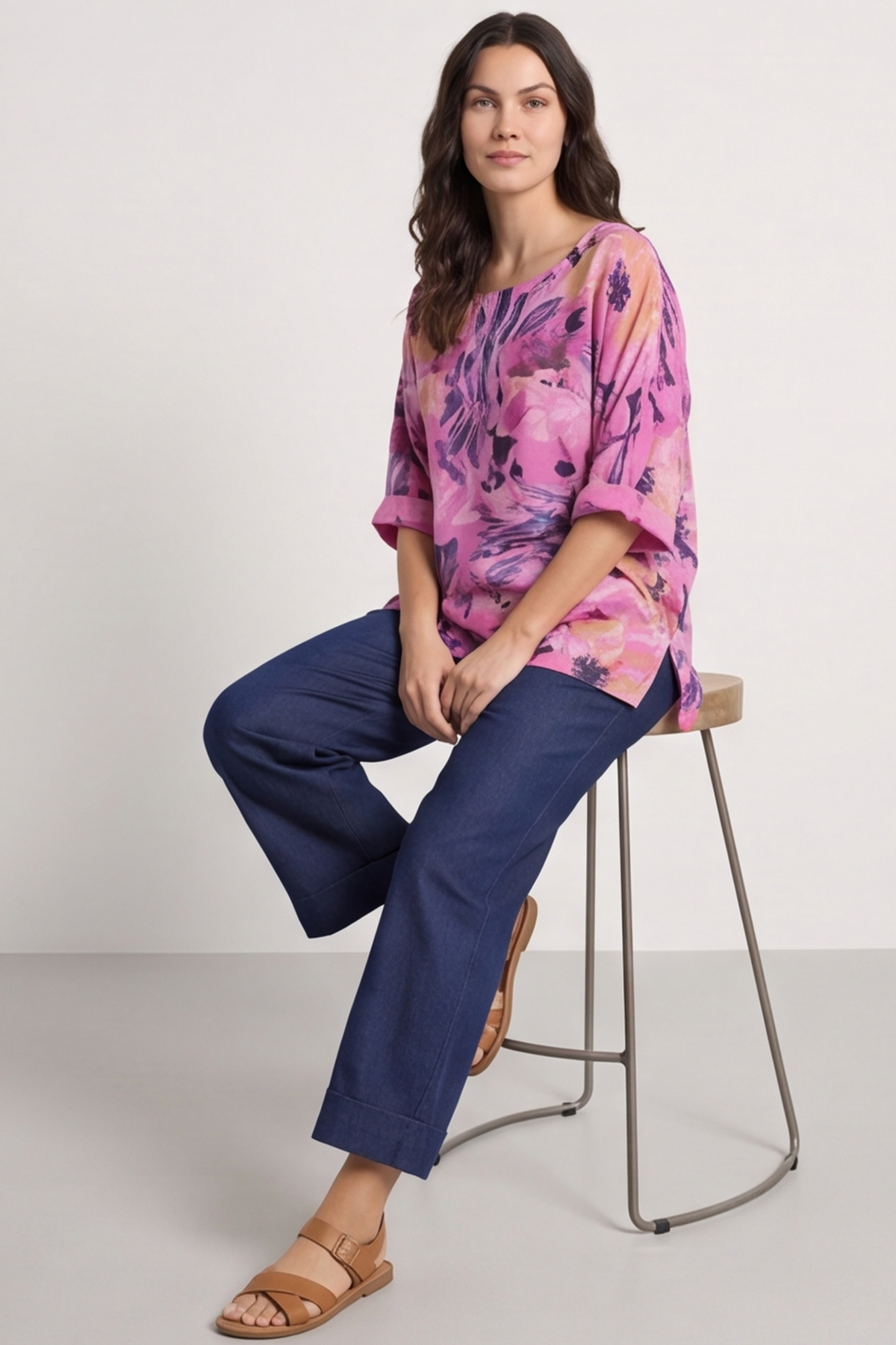 Vicki Floral Print Cotton Top Fuchsia