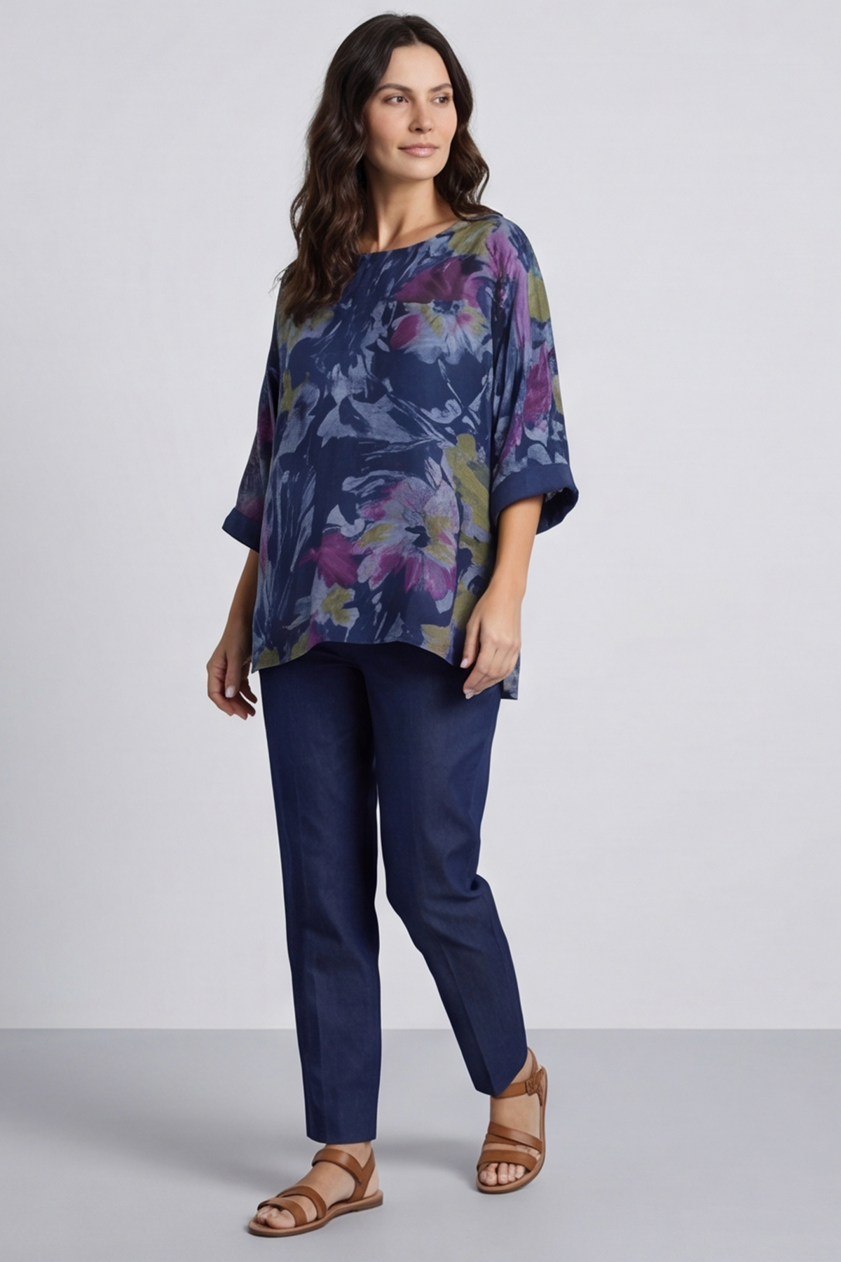 Vicki Floral Print Cotton Top Navy