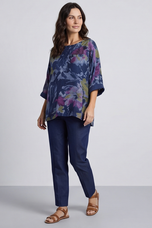 Vicki Floral Print Cotton Top Navy - Image 3