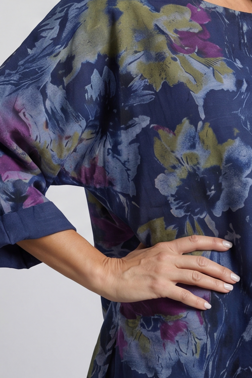 Vicki Floral Print Cotton Top Navy - Image 4