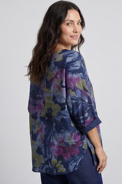 Vicki Floral Print Cotton Top Navy - Image 5