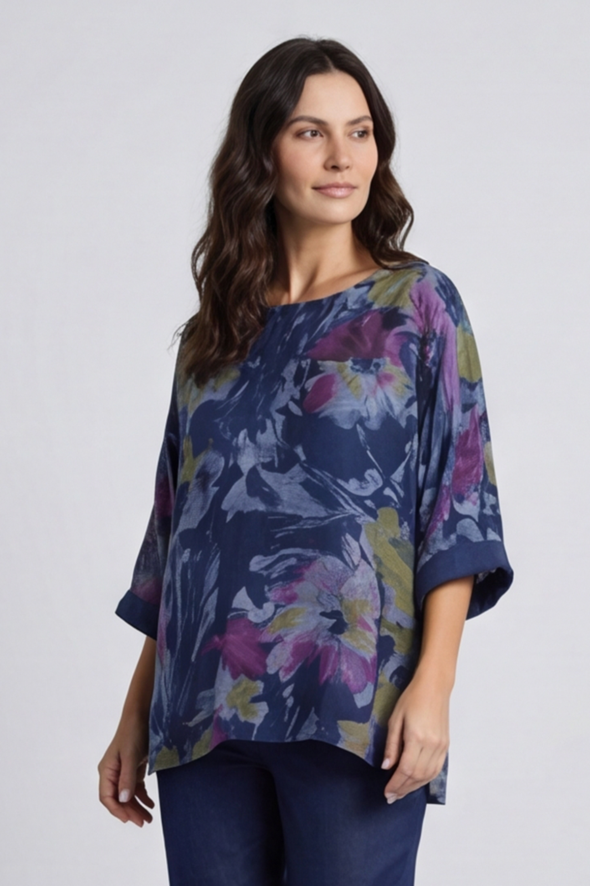Vicki Floral Print Cotton Top Navy