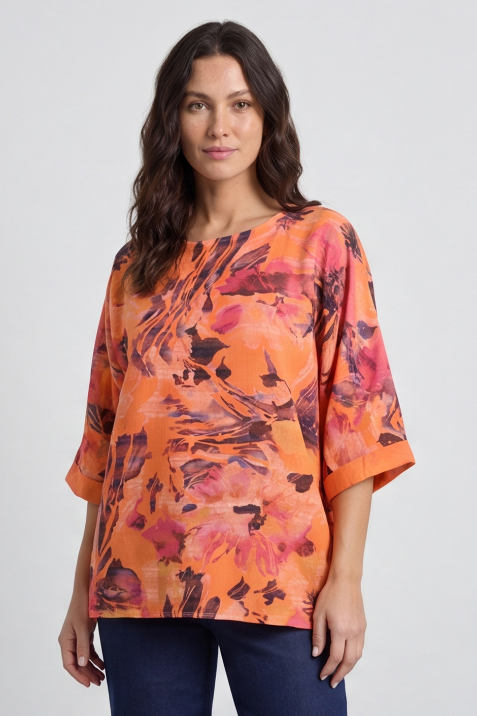 Vicki Floral Print Cotton Top Orange