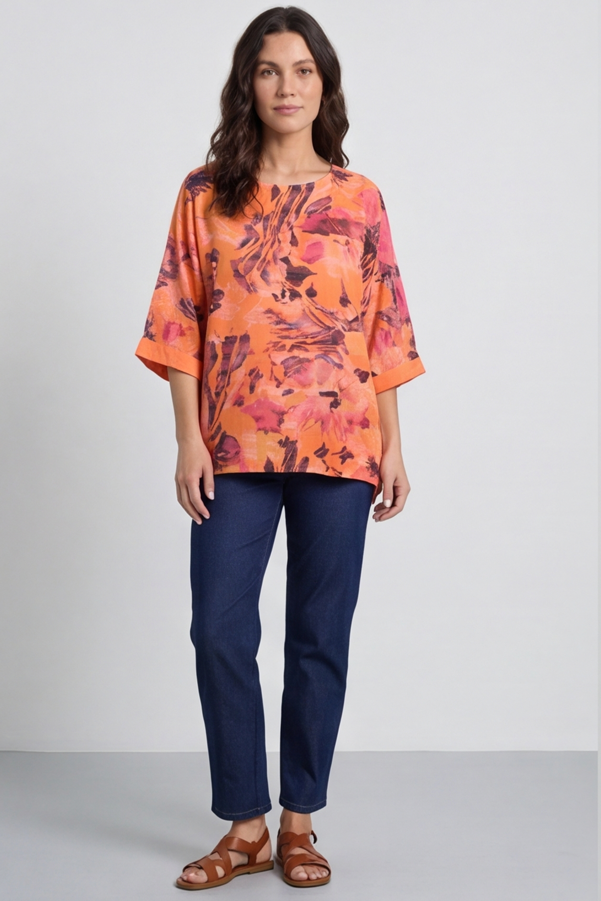 Vicki Floral Print Cotton Top Orange