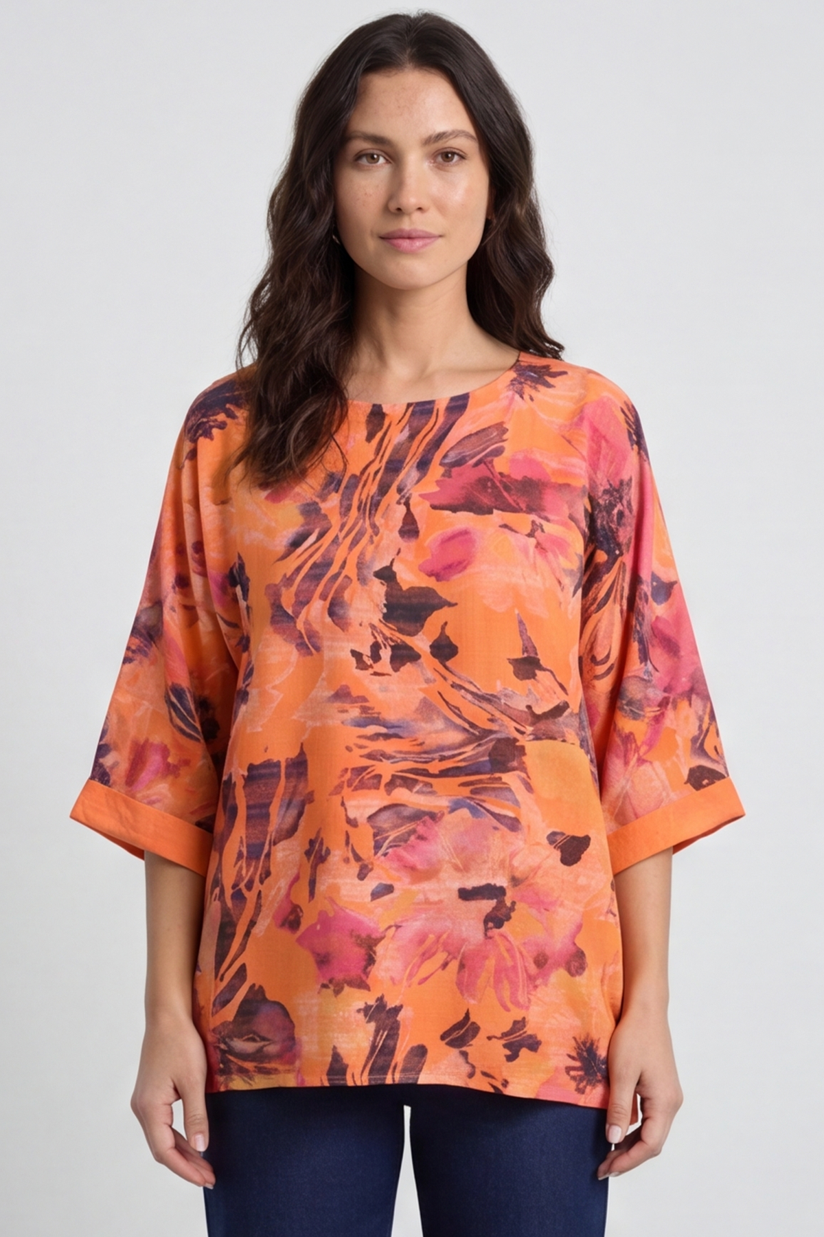 Vicki Floral Print Cotton Top Orange