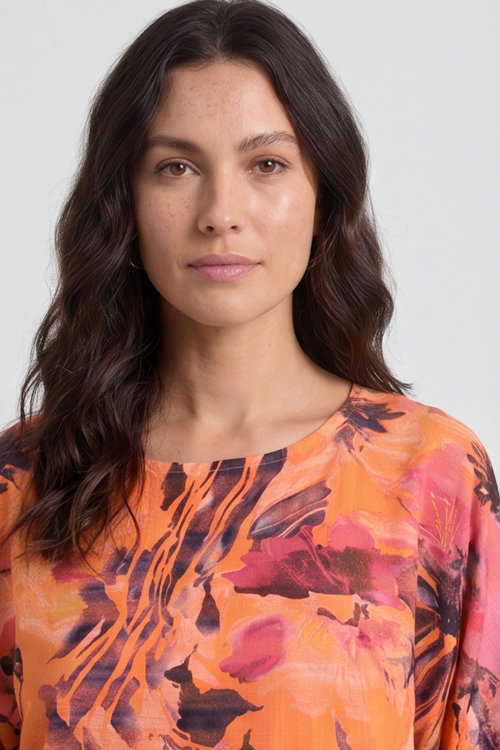 Vicki Floral Print Cotton Top Orange - Image 4