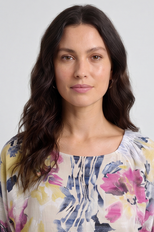 Vicki Floral Print Cotton Top Stone - Image 2