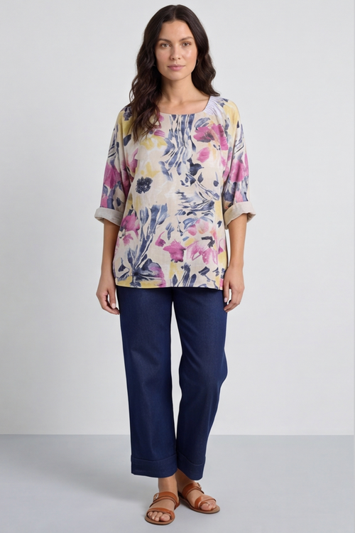 Vicki Floral Print Cotton Top Stone - Image 3