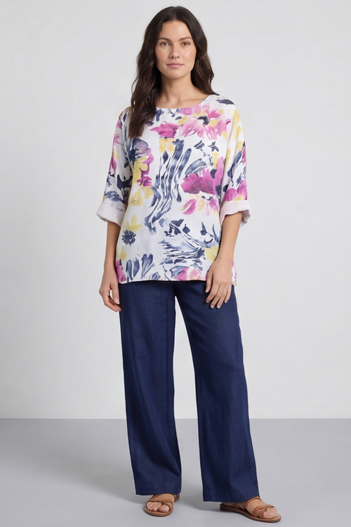 Vicki Floral Print Cotton Top White - Image 4