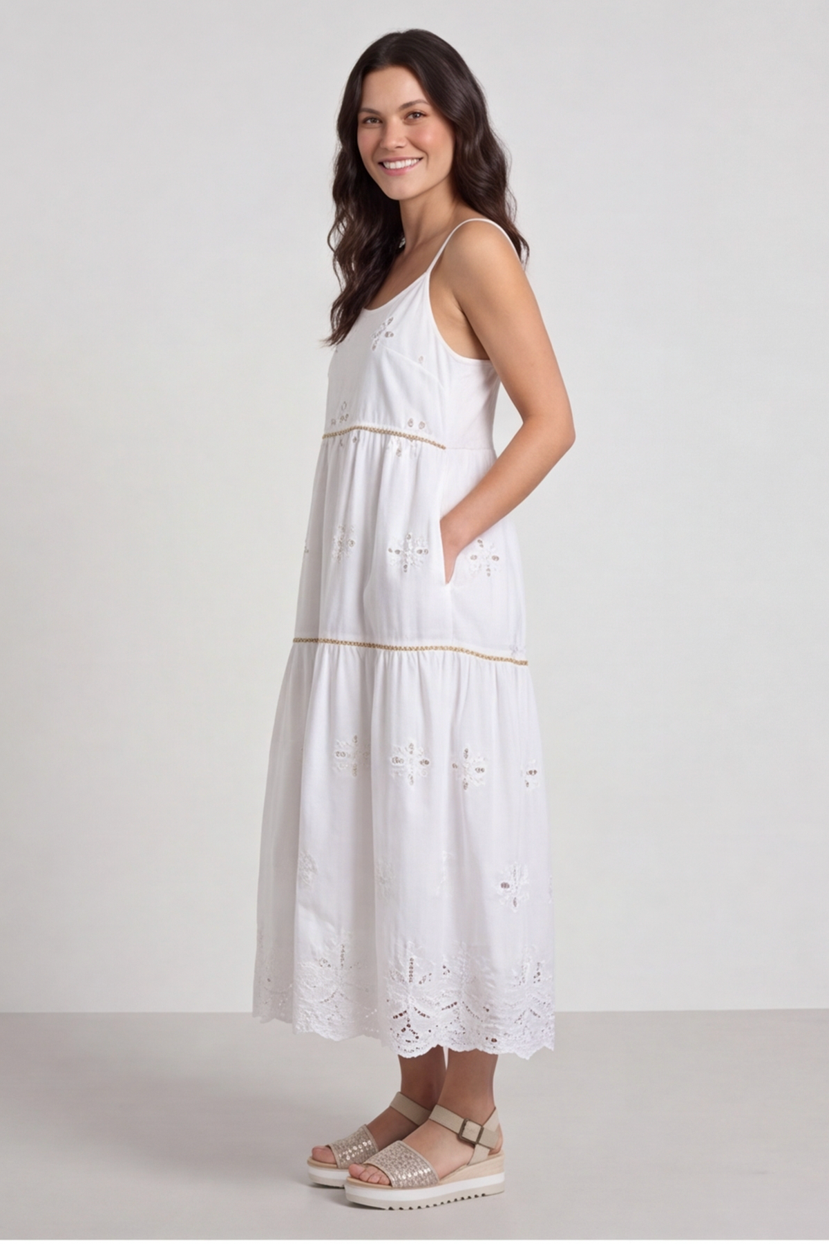 Aelia Tiered Sequin White Dress