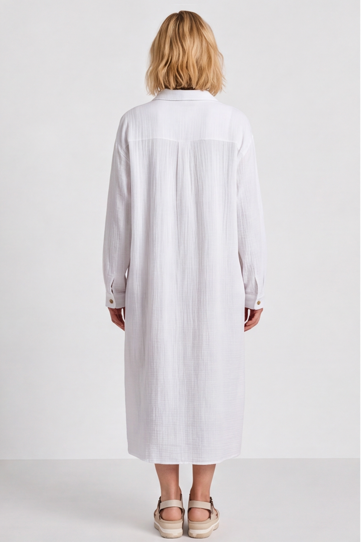 Isabella Button Midi White Dress