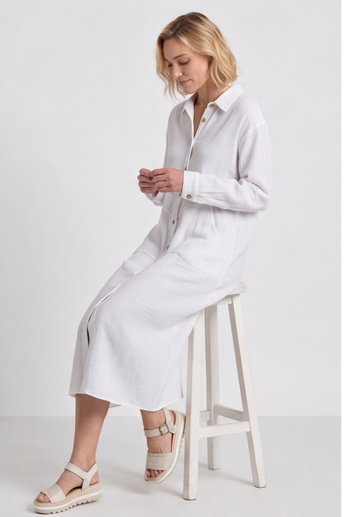 Isabella Button Midi White Dress - Image 5