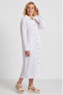 Isabella Button Midi White Dress