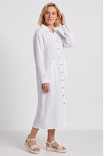 Isabella Button Midi White Dress White - Isabella Button Midi White Dress