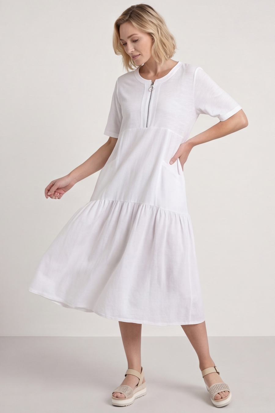Monaco Zip White Maxi Dress