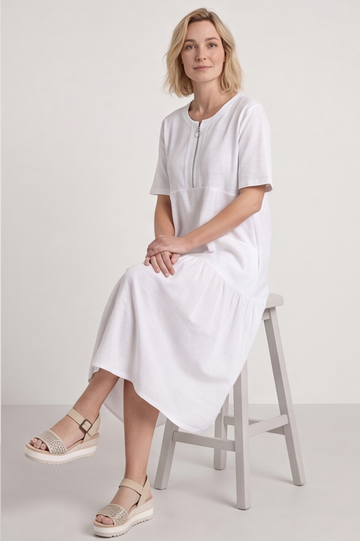 Monaco Zip White Maxi Dress