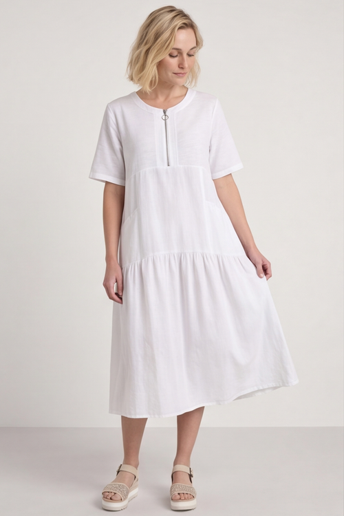 Monaco Zip White Maxi Dress - Image 3