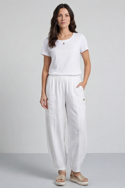 Clarisse Button Pocket Linen Trousers White - Image 2