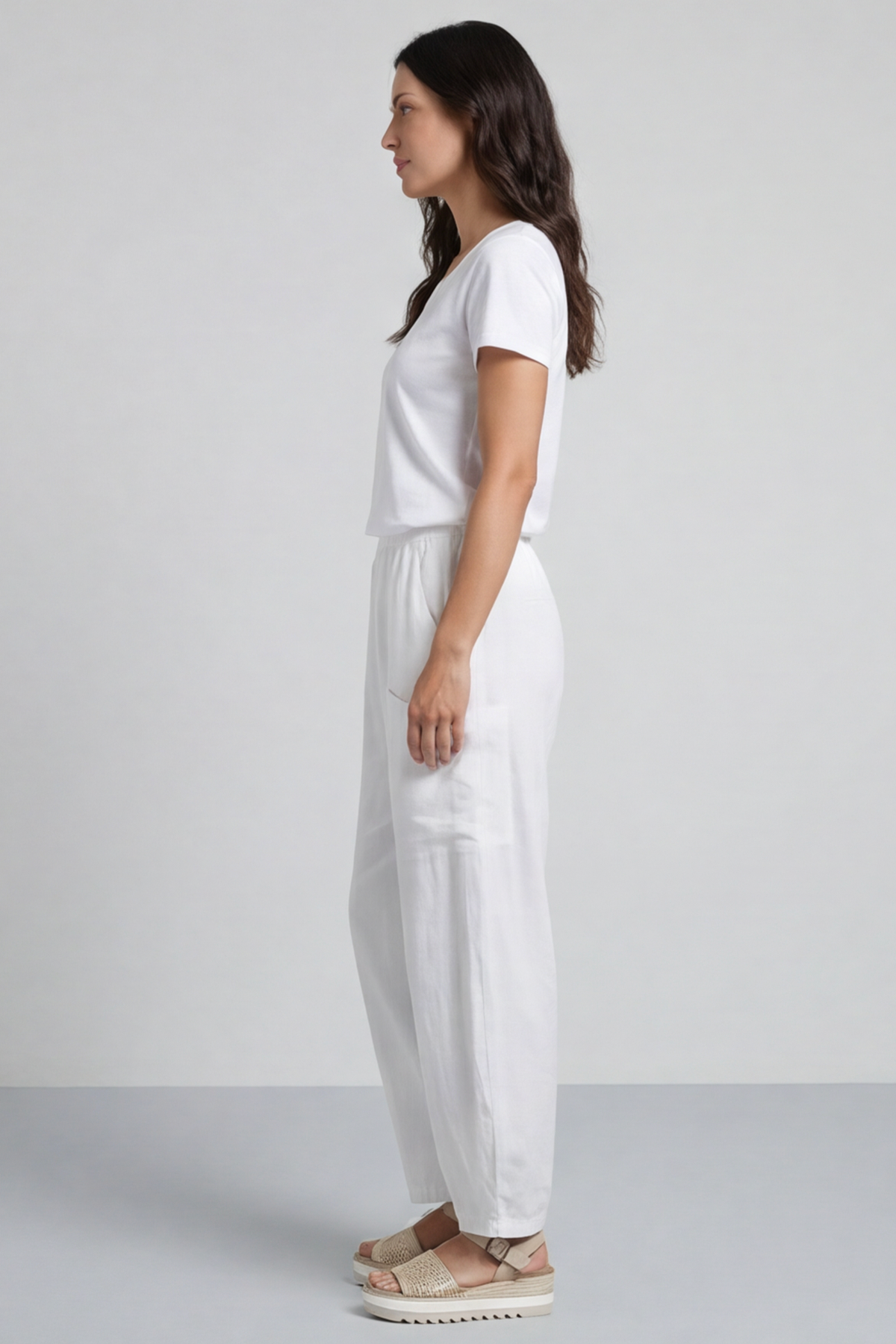 Clarisse Button Pocket Linen Trousers White