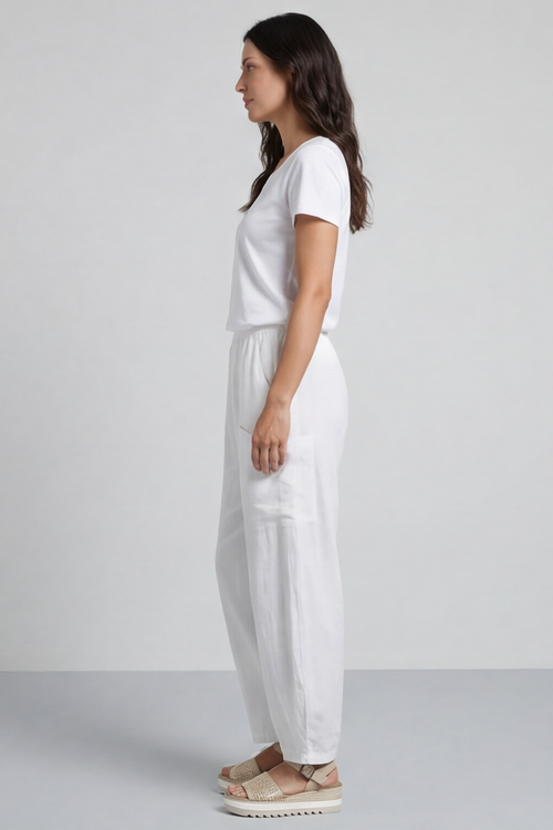 Clarisse Button Pocket Linen Trousers White - Image 3