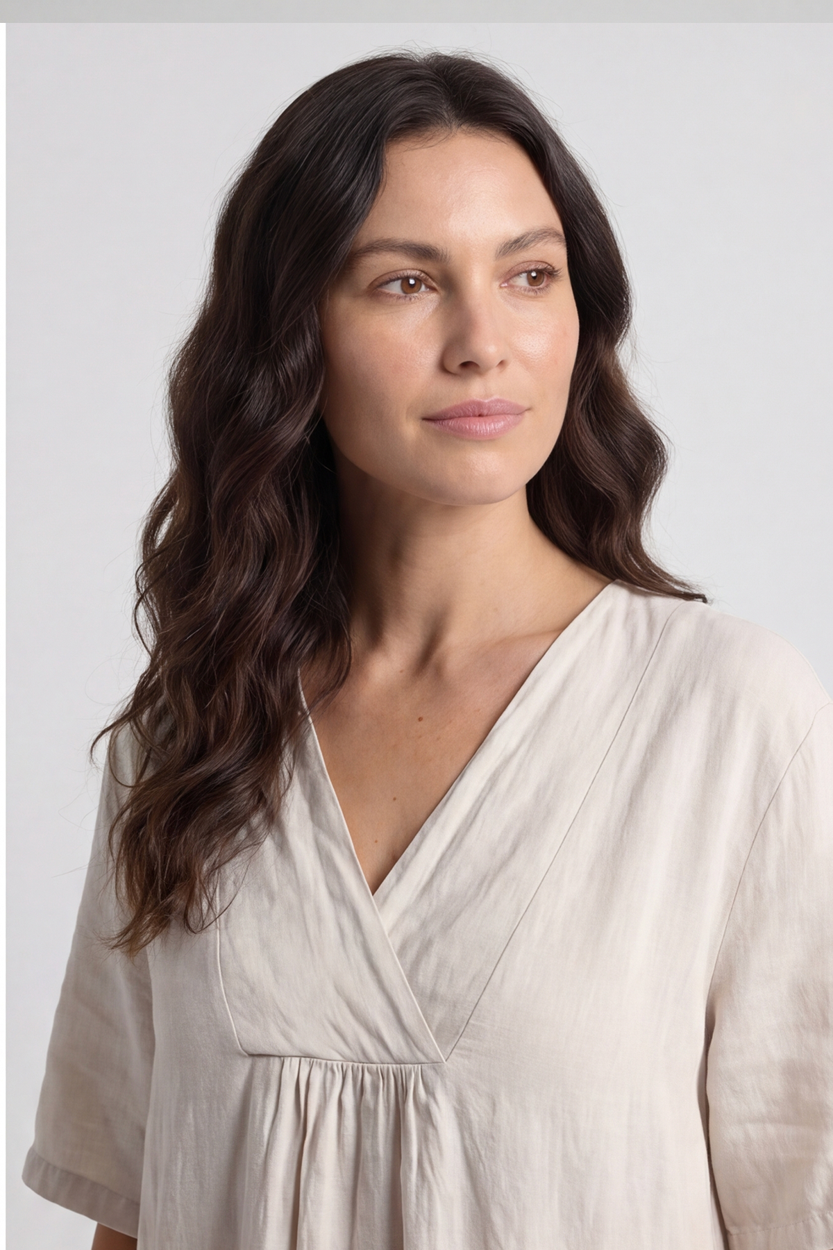 Whitstable V Neck Print Linen Dress Stone