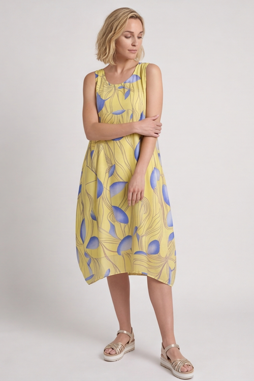 Carrie Sleeveless Print Cotton Dress Yellow - Image 3