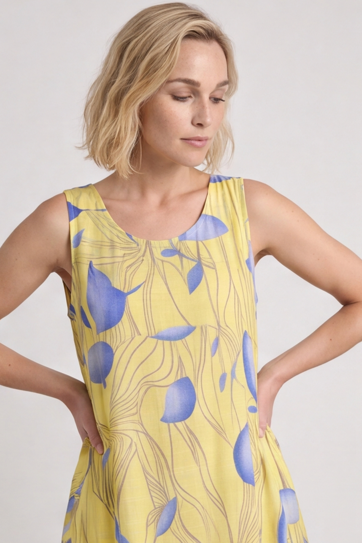 Carrie Sleeveless Print Cotton Dress Yellow