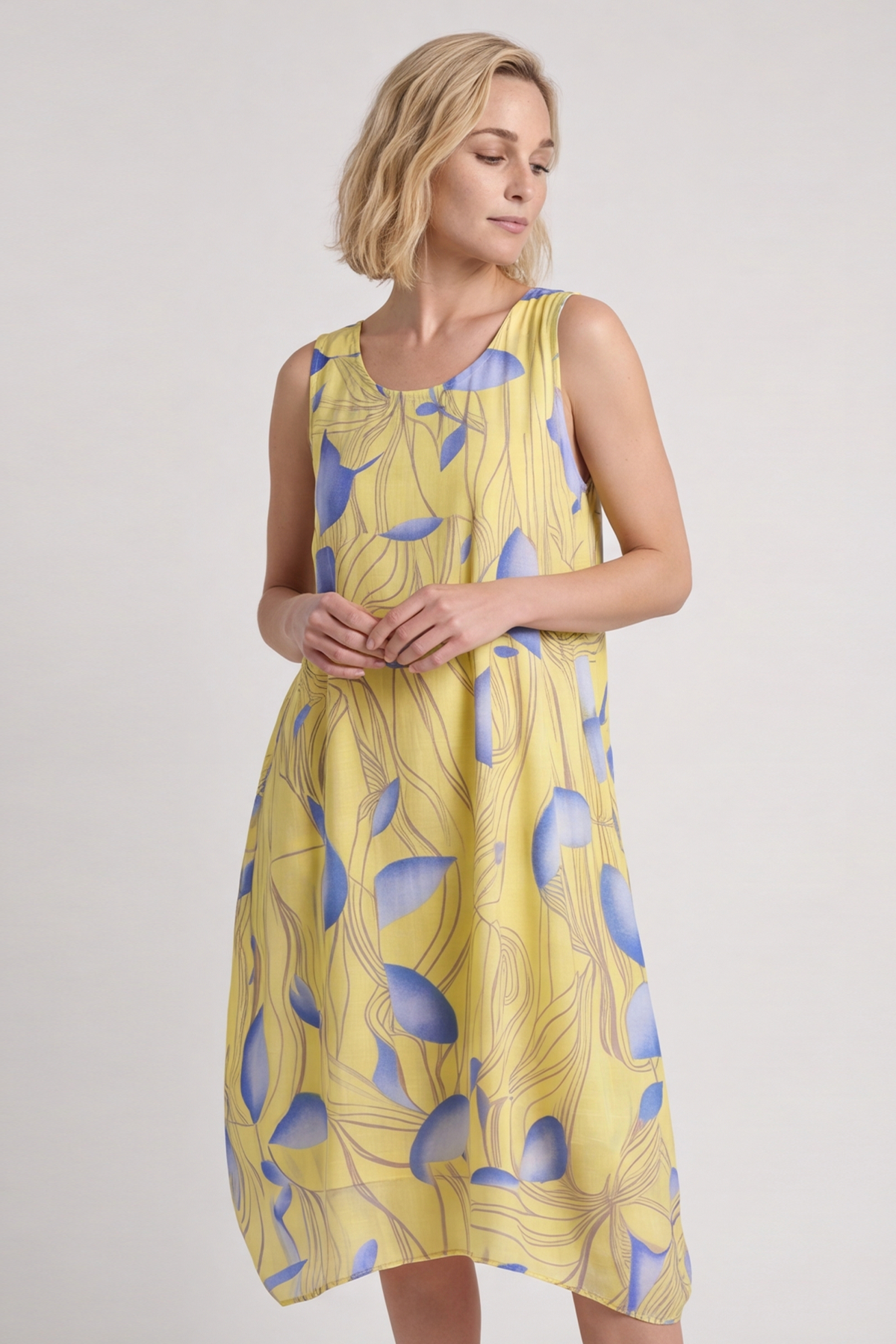 Carrie Sleeveless Print Cotton Dress Yellow