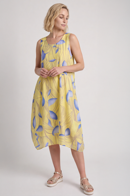 Carrie Sleeveless Print Cotton Dress Yellow - Image 6