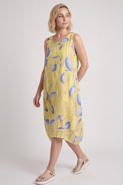 Carrie Sleeveless Print Cotton Dress Yellow