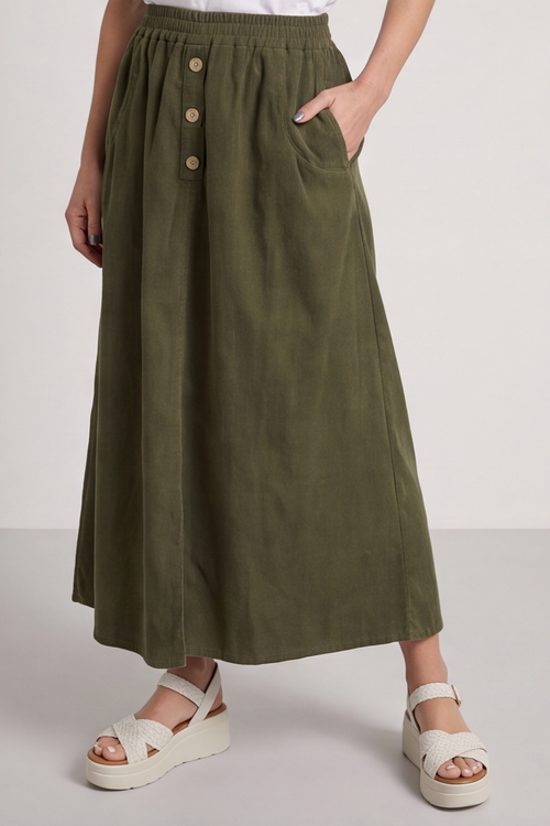 Zinnia Needlecord Skirt Olive - Image 3
