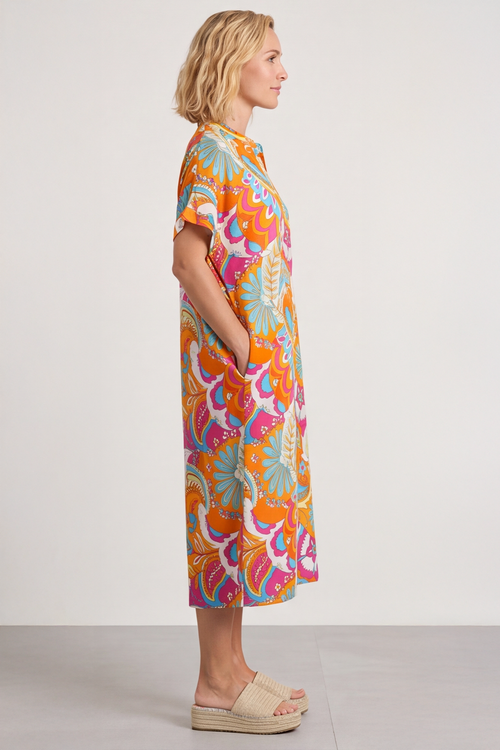 Zuri Psychedelic Print Dress Orange - Image 5