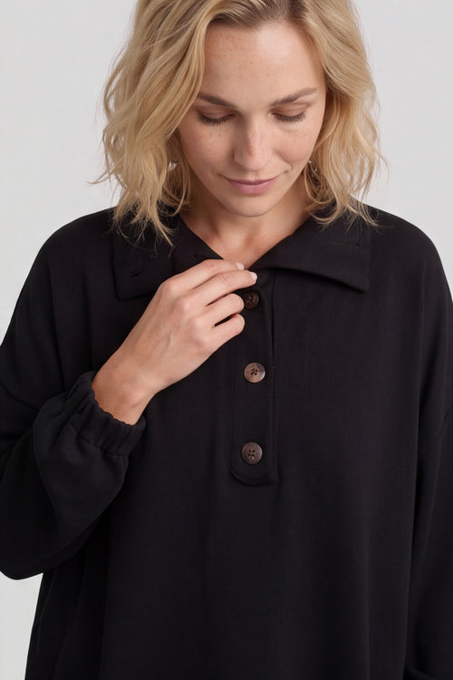 Sybil Button Cotton Sweatshirt Black - Image 4