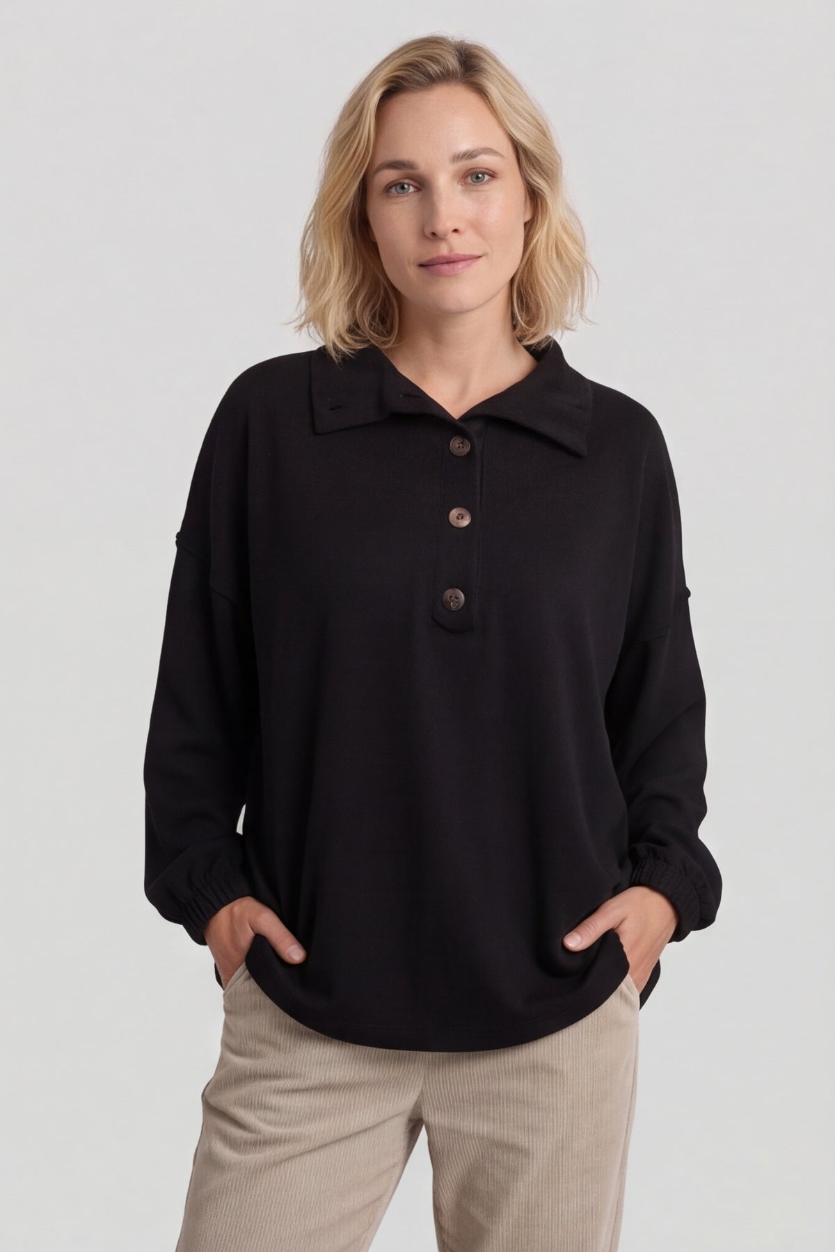 Sybil Button Cotton Sweatshirt Black