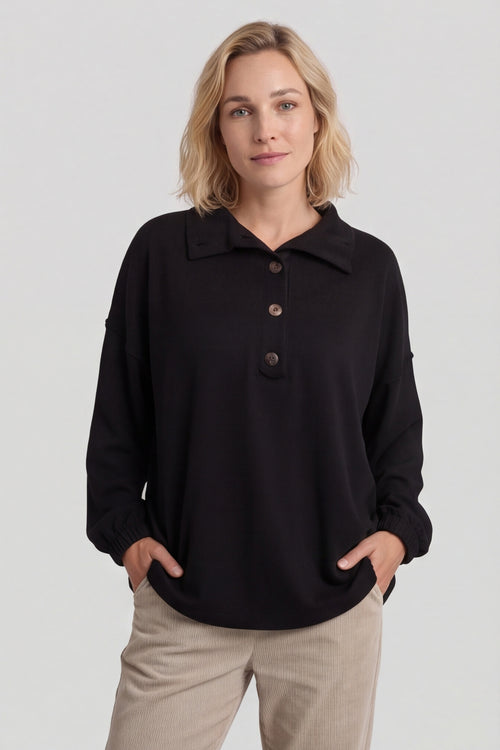 Sybil Button Cotton Sweatshirt Black - Image 5