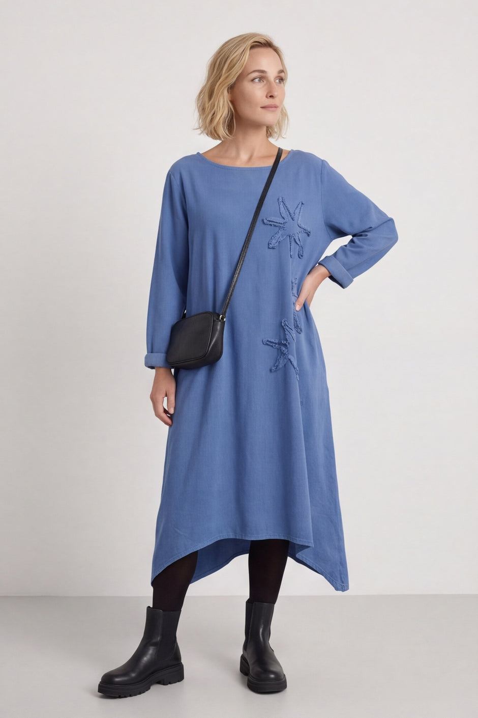 Florina Flower Patch Needlecord Dress Blue