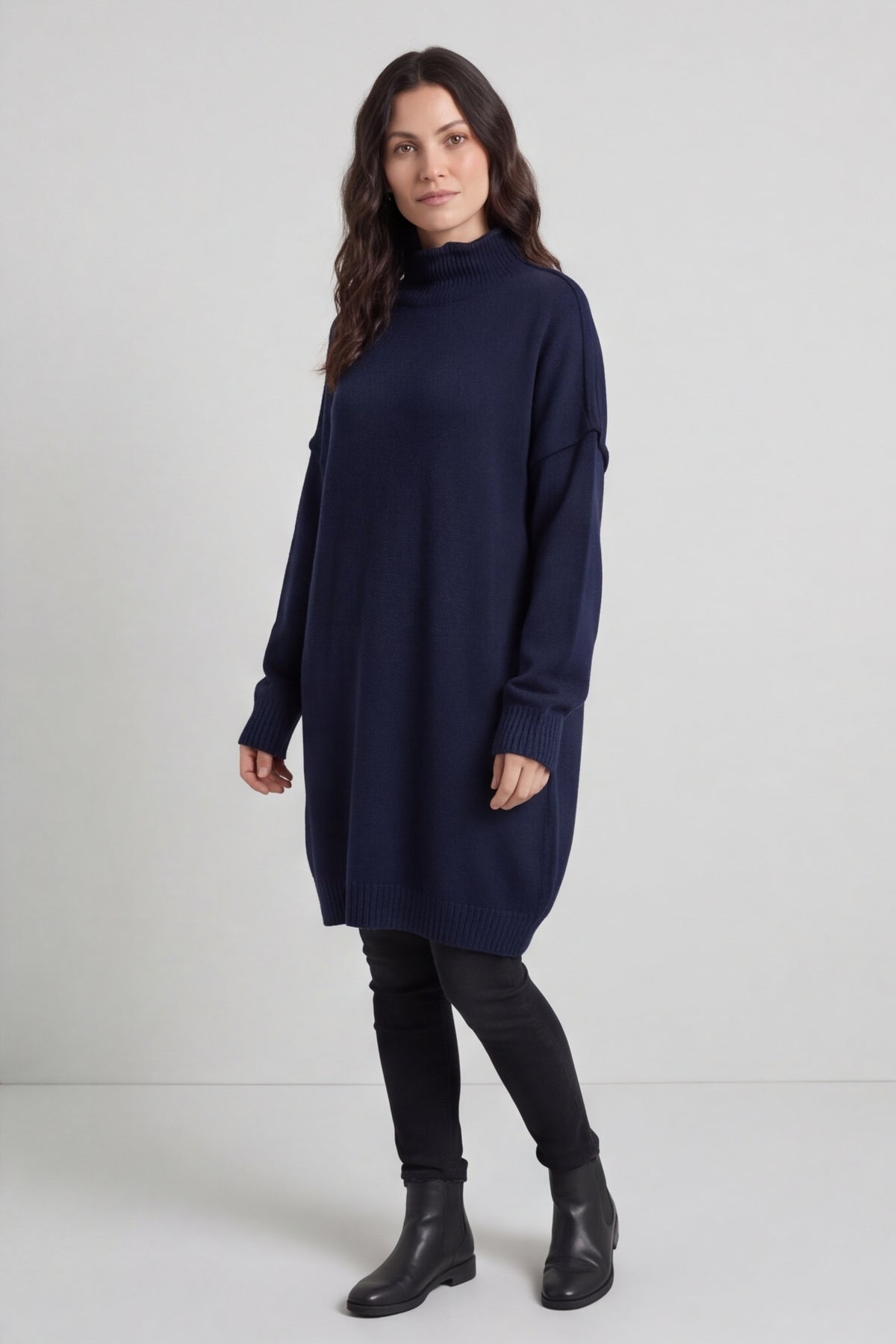 Bridie Polo Neck Knitted Tunic Navy