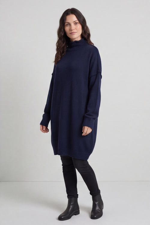 Bridie Polo Neck Knitted Tunic Navy - Image 2