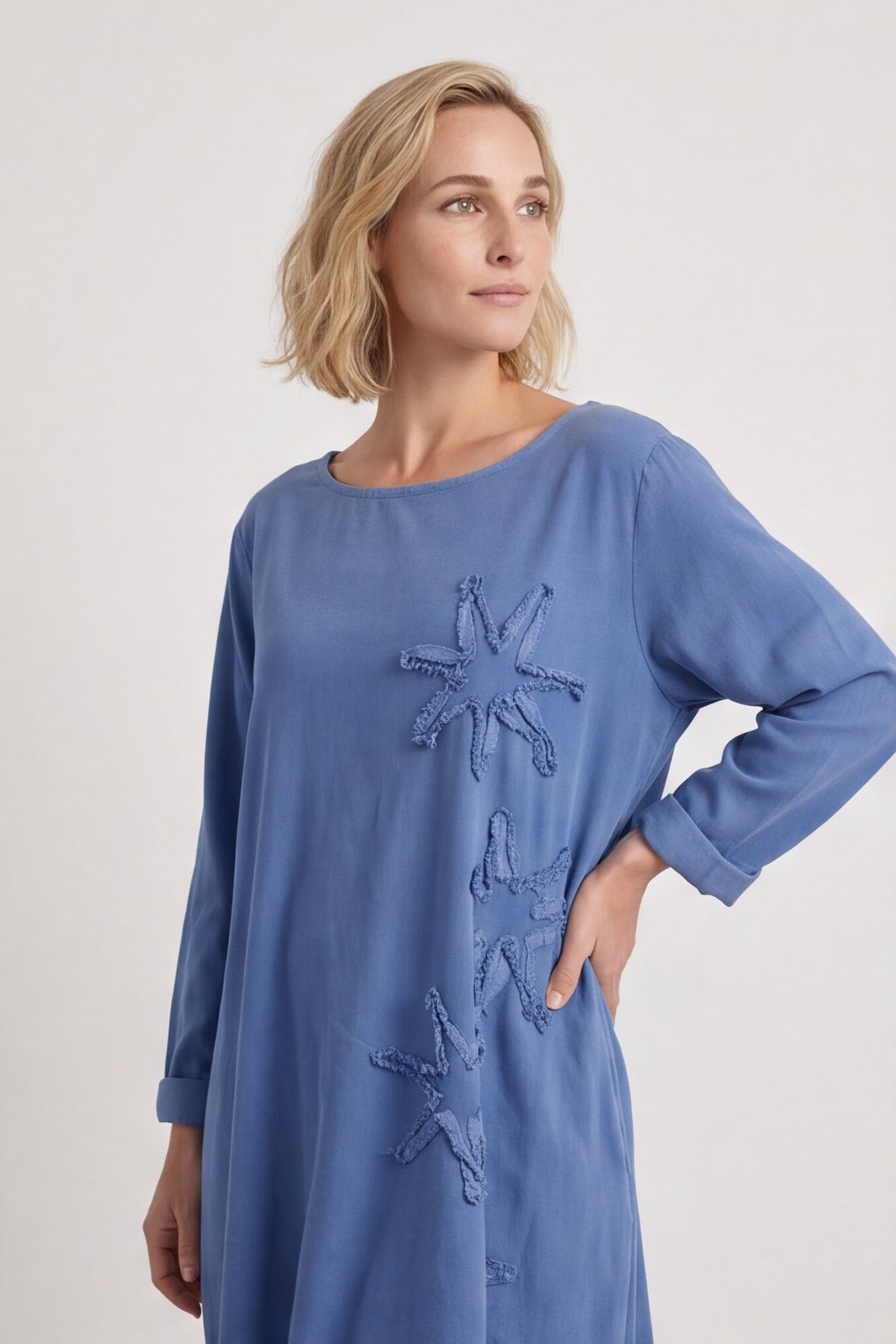 Florina Flower Patch Needlecord Dress Blue
