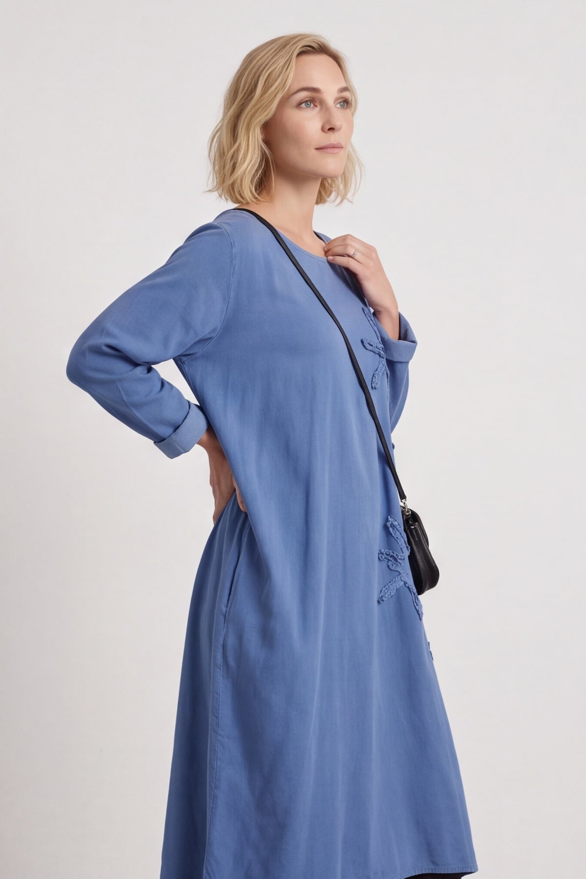 Florina Flower Patch Needlecord Dress Blue