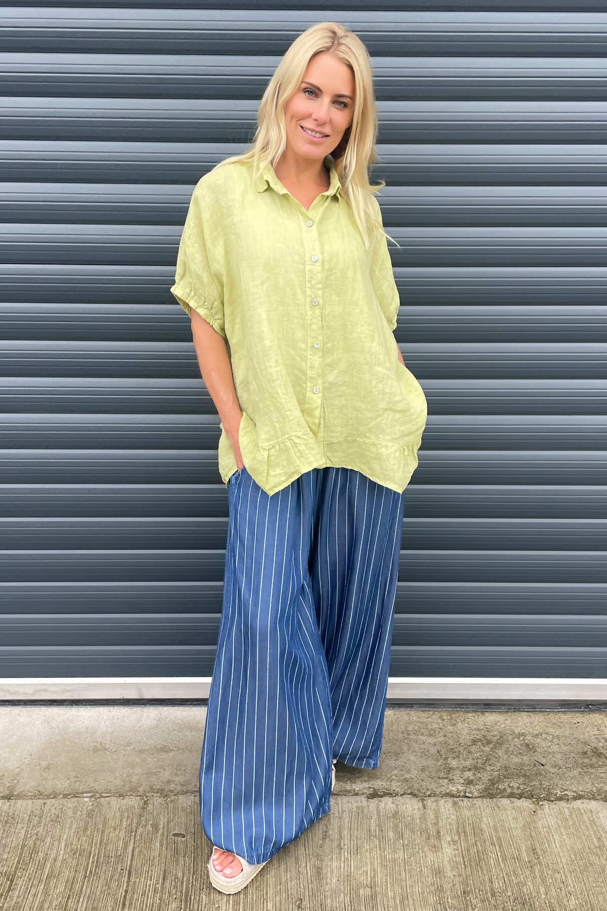 Corzano Stripe Denim Palazzo Pants Dark Denim