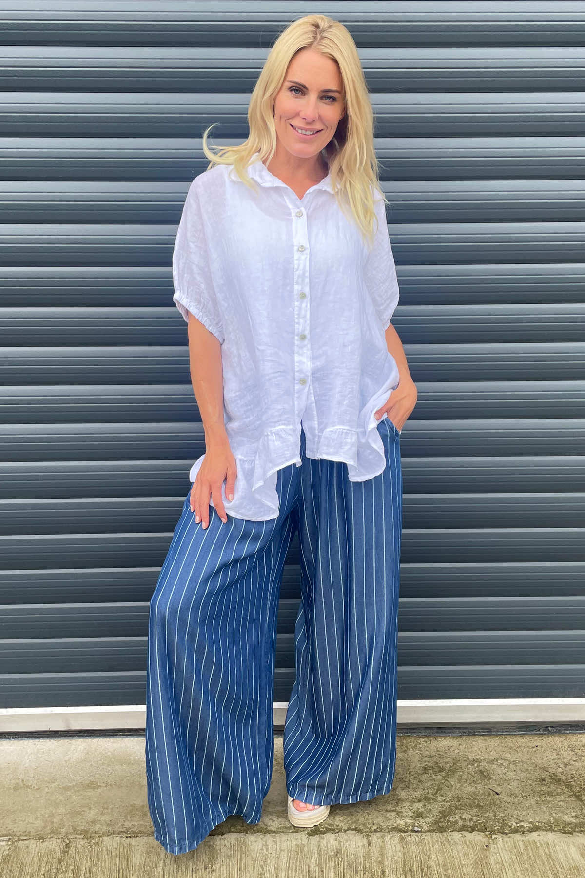 Corzano Stripe Denim Palazzo Pants Dark Denim