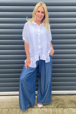 Corzano Stripe Denim Palazzo Pants Dark Denim Dark Denim - Corzano Stripe Denim Palazzo Pants Dark Denim