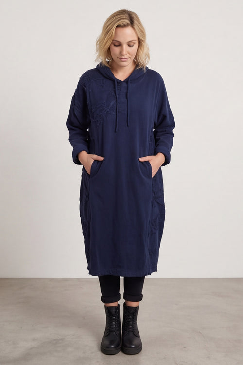 Devyn Hooded Needlecord Dress Navy - Image 1