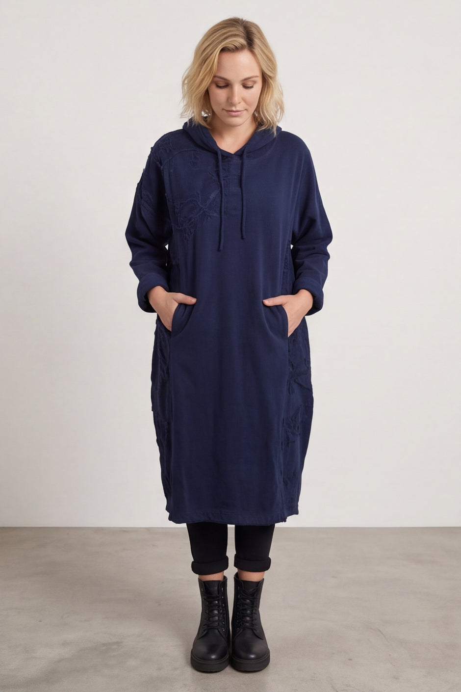 Devyn Hooded Needlecord Dress Navy