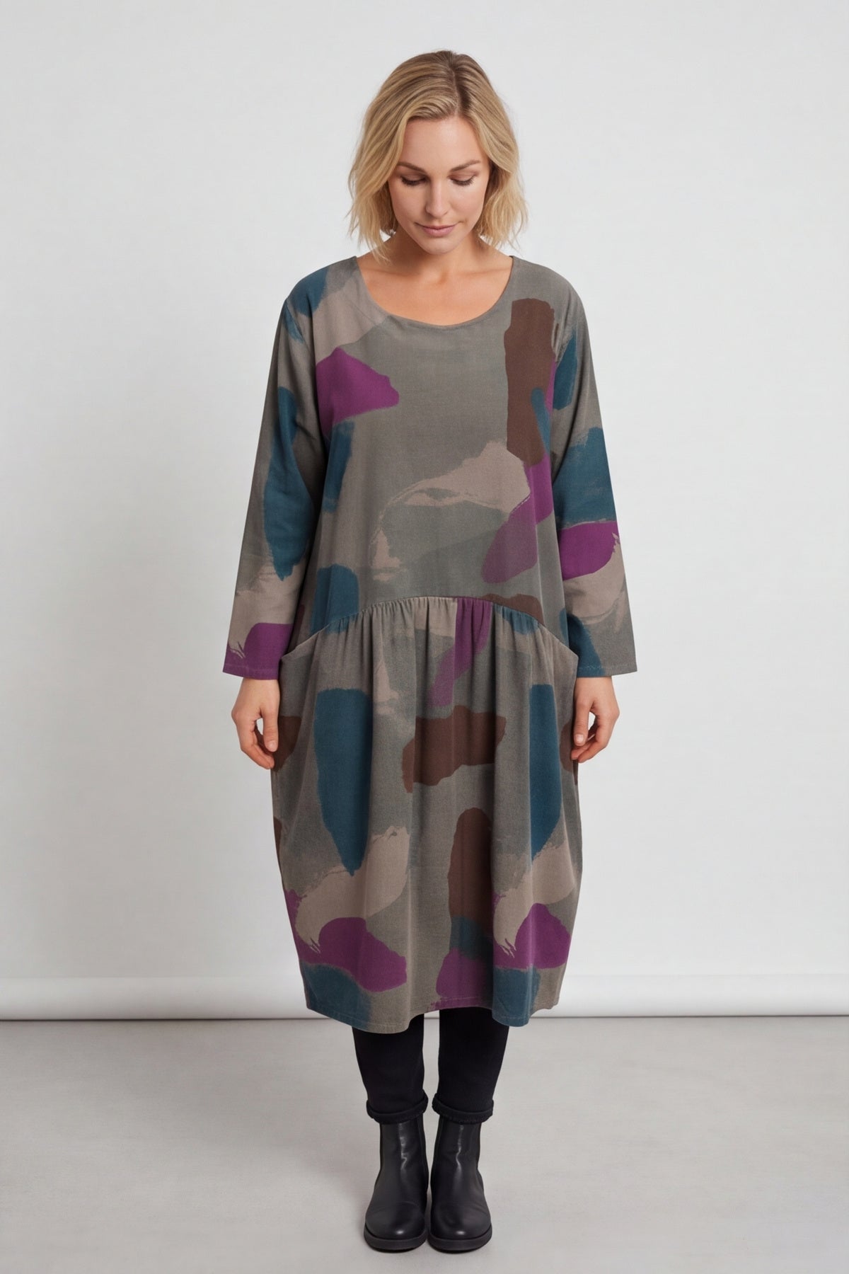 Dreda Print Needlecord Dress Teal