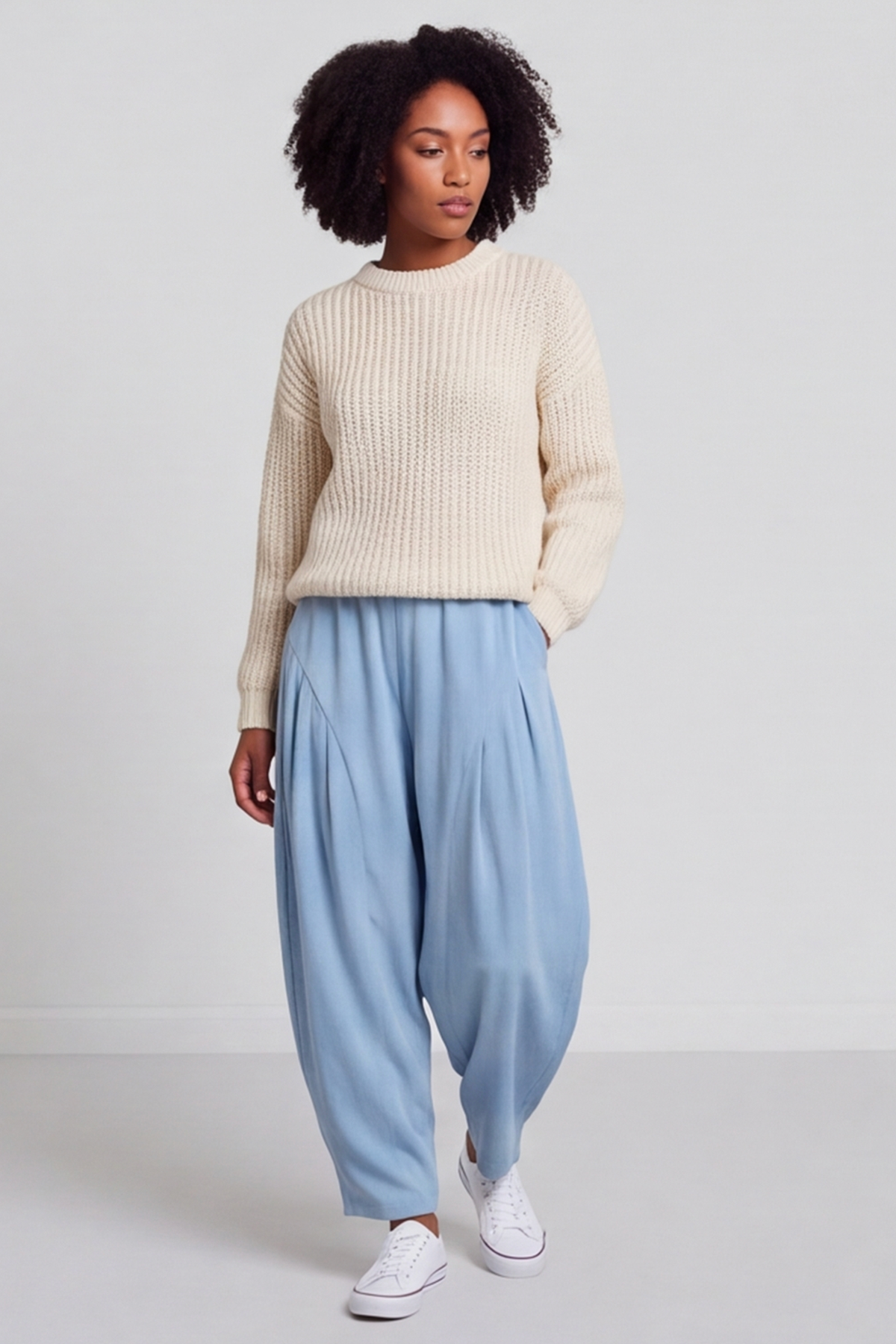 Clarinda Cotton Harem Trousers Powder Blue