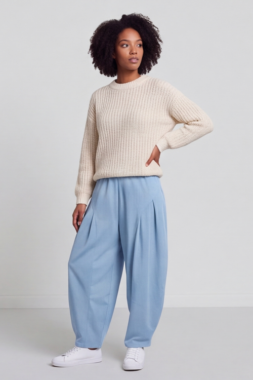 Clarinda Cotton Harem Trousers Powder Blue - Image 4