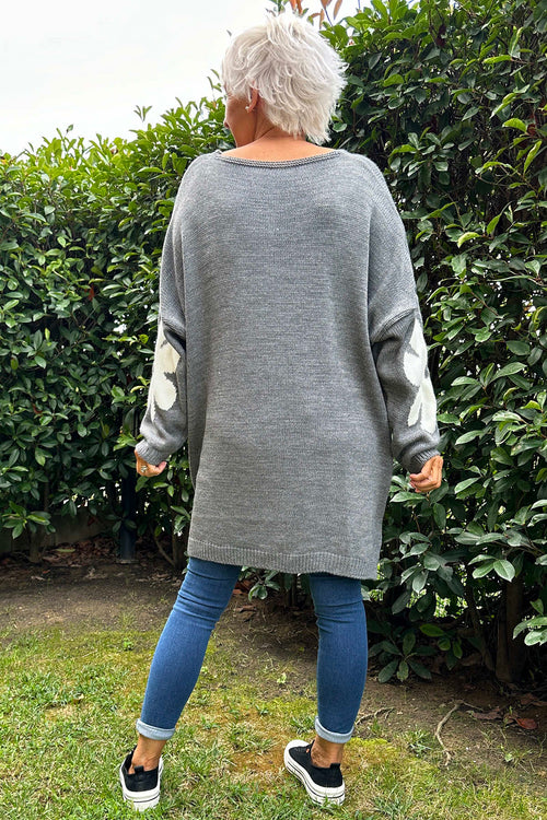 Joan Flower Knitted Jumper Grey - Image 4